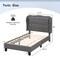 Twin Size Bed Frame with Button Tufted Wingback Headboard and Storage Space-Gray